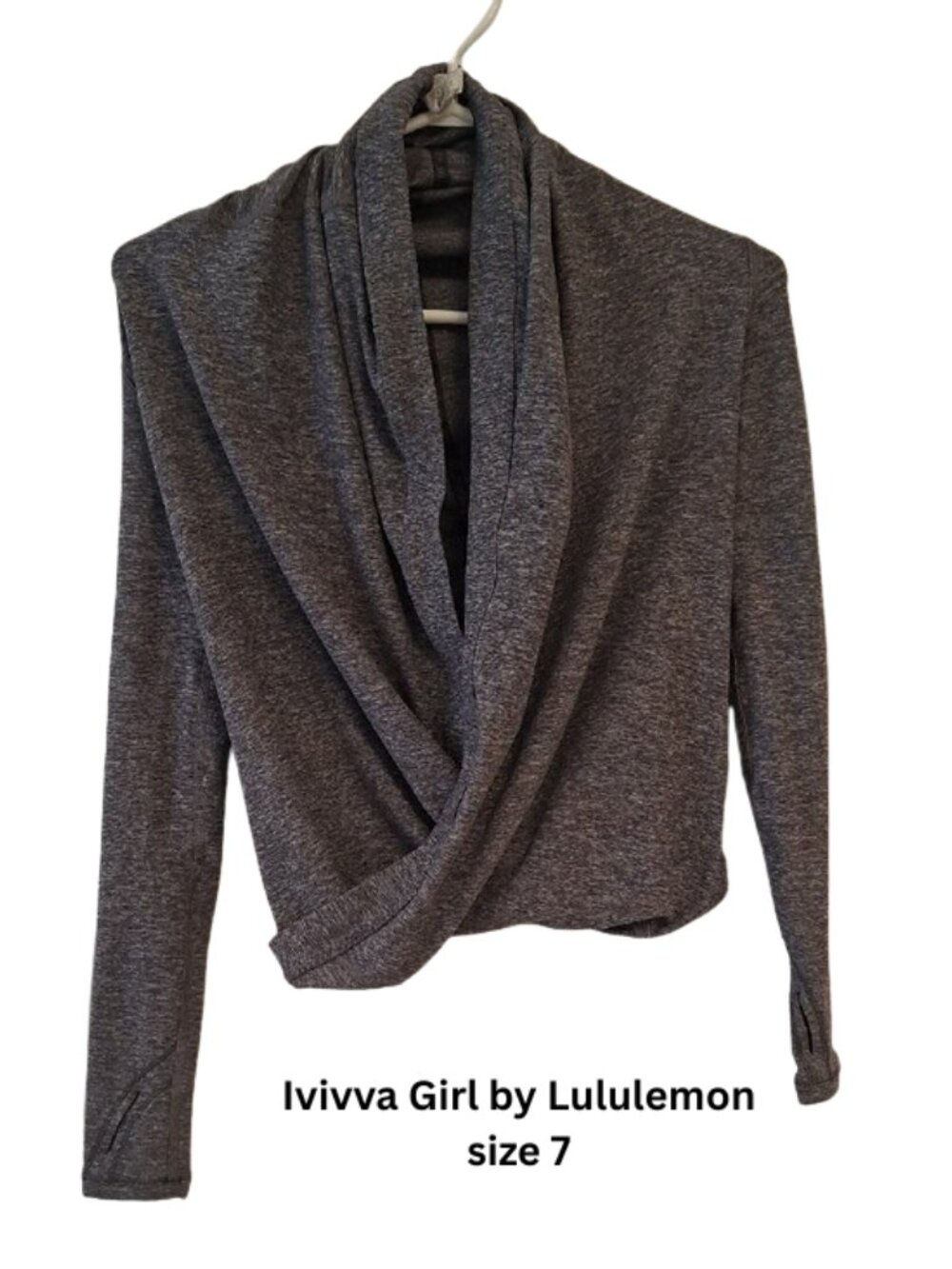 Ivivva Girl by Lululemon 🍋Four Count Shrug*Rulu wrap grey thumbholes size 7
